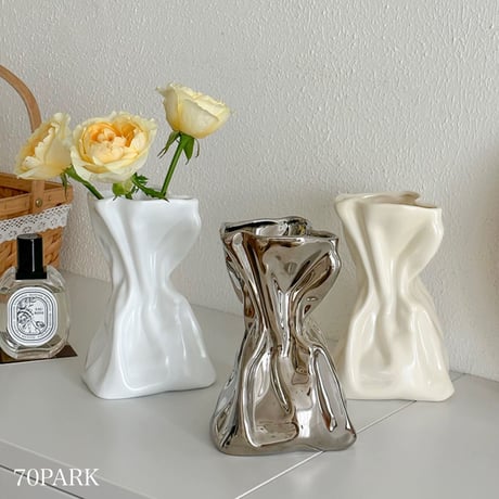 #プリーツ セラミック フラワーベース 全3色 花瓶
