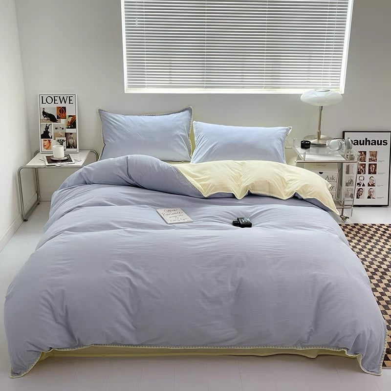 即納】#リバーシブル 無地 ステッチ 布団カバーセット 全2種