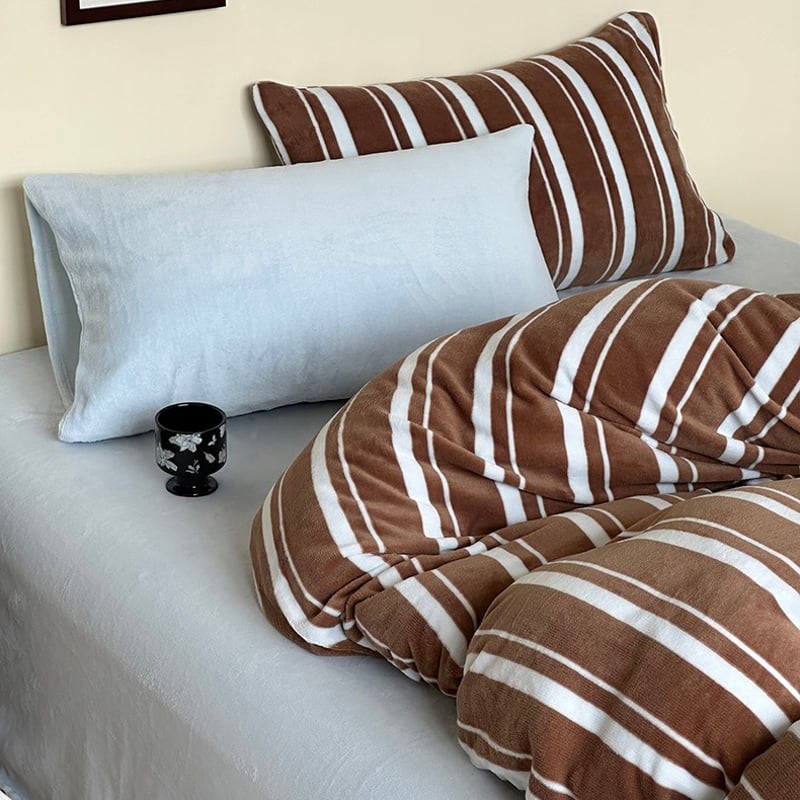 ブラウン ブルー マルチ ストライプ 冬用 布団カバーセット 全3種 | 70PARK
