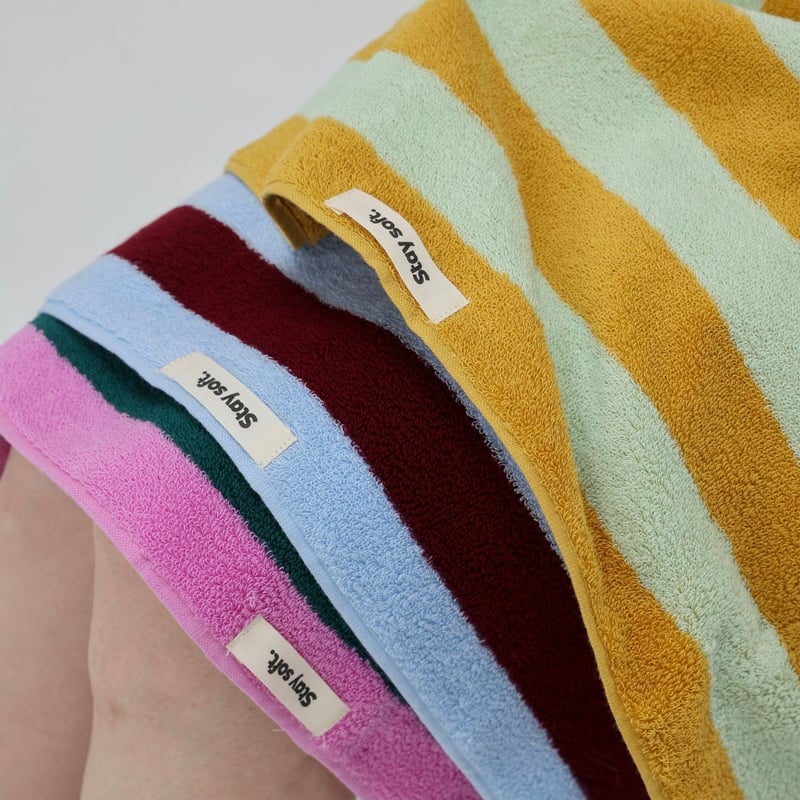 ワイド ストライプ カラフル フェイスタオル 全3色 綿 100% 吊り下げ