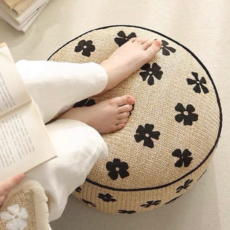 #ストロー素材 フラワー ビーズ クッション プフ 全2色 椅子
