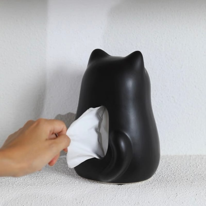 おすわり キャット セラミック ティッシュケース 全4色 猫 ティッシュ