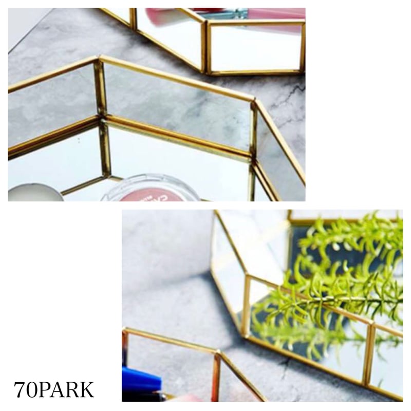 ゴールド フレーム 多角形 ミラー アクセサリートレイ | 70PARK