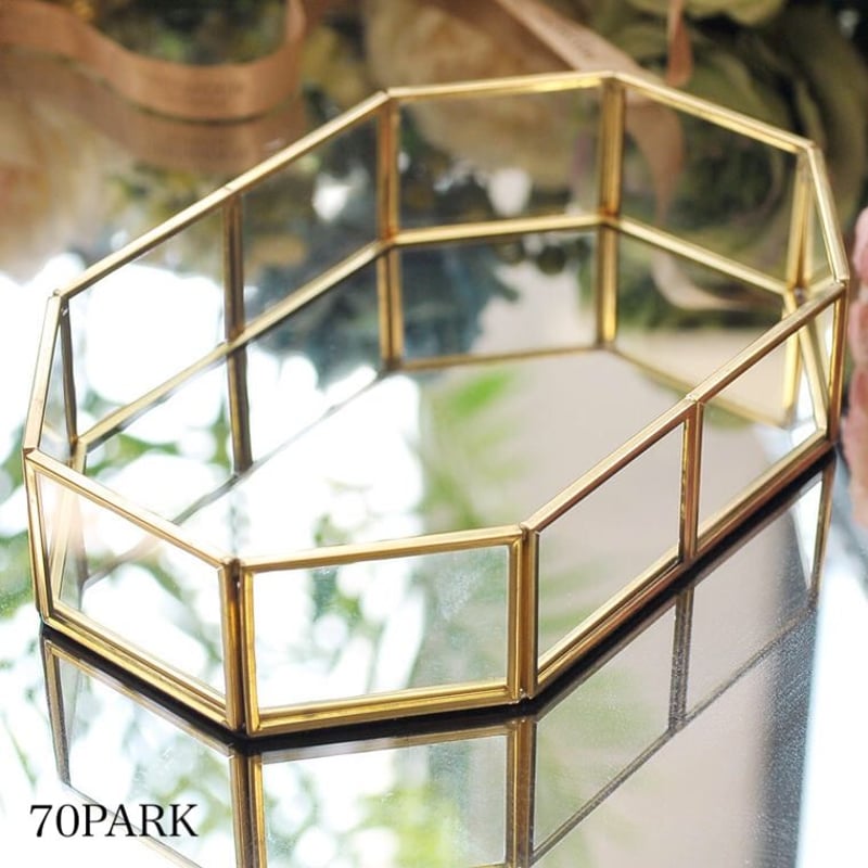 ゴールド フレーム 多角形 ミラー アクセサリートレイ | 70PARK