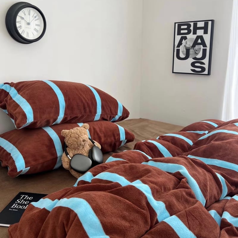 ブラウン ブルー ワイド ストライプ 冬用 布団カバーセット 全3種 | 70PARK