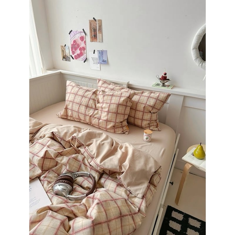 オレンジ ミックス チェック柄 布団カバーセット 全2サイズ オール