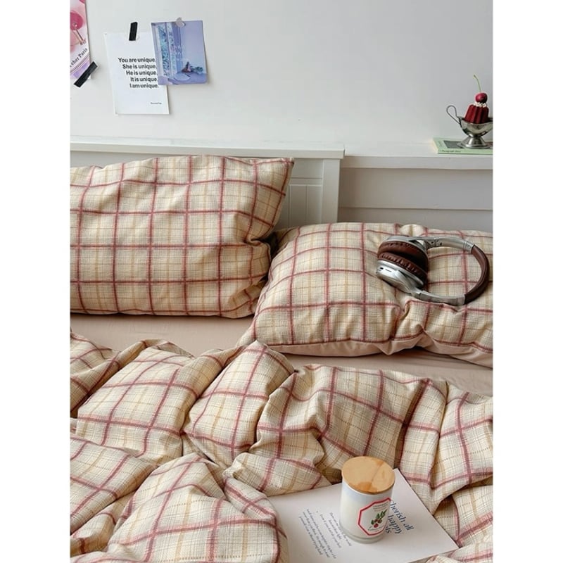 オレンジ ミックス チェック柄 布団カバーセット 全2サイズ オール