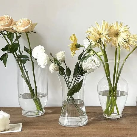 #クリア ガラス シンプル フラワーベース 全4種 花瓶