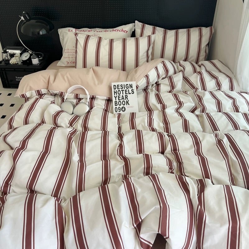 レトロ レッド ストライプ 布団カバーセット 全2種 オールシーズン
