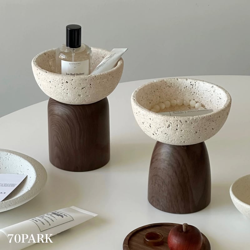 トラバーチン風 ウッドスタンド アクセサリー トレイ 全2種 アロマ