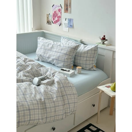 #スカイブルー チェック柄 布団カバーセット 全2サイズ オールシーズン