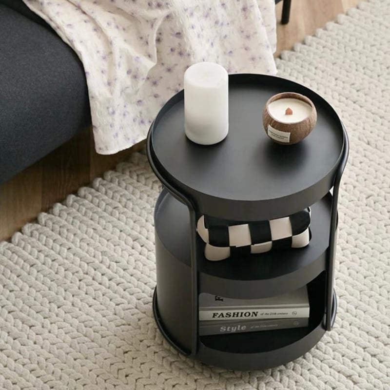 キャスター付 アイアン ラウンド サイドテーブル 全3色 ワゴン