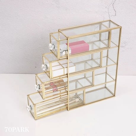 【即納】#ゴールド フレーム クリア コスメ 4杯 引き出し 収納