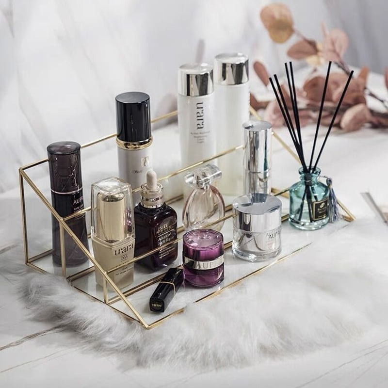 ゴールド フレーム クリア 三段 コスメ 収納 ラック | 70PARK