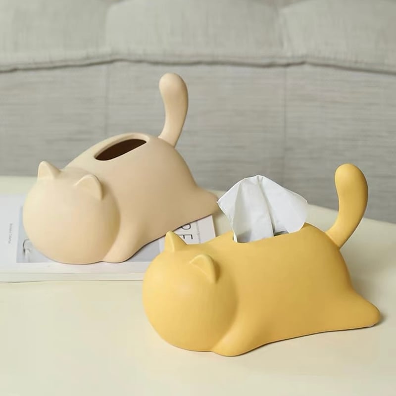 寝そべり キャット セラミック ティッシュケース 全4色 猫 ティッシュ