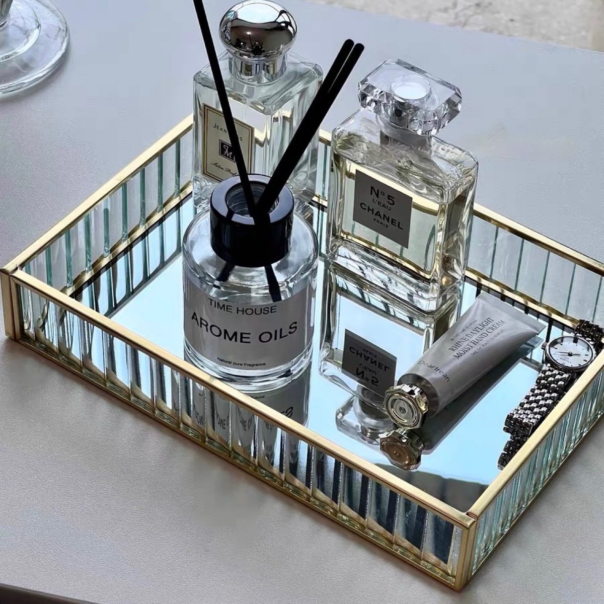 ゴールド フレーム 長方形 ミラー トレイ コスメ 収納 | 70PARK