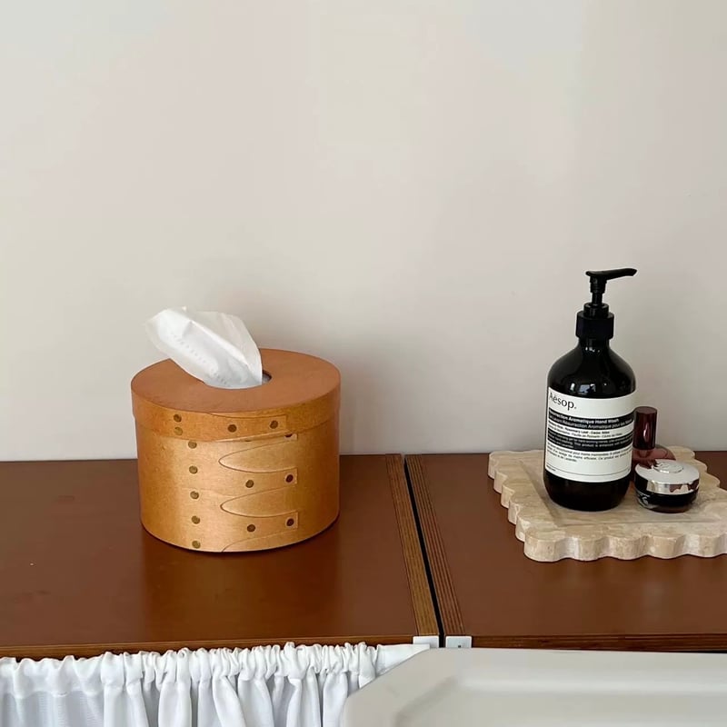 シェーカーボックス ナチュラル ラウンド ティッシュケース 全2色