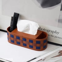 #多機能 オーバル型 編み込み フェイクレザー ティッシュケース リモコン 収納 小物入れ