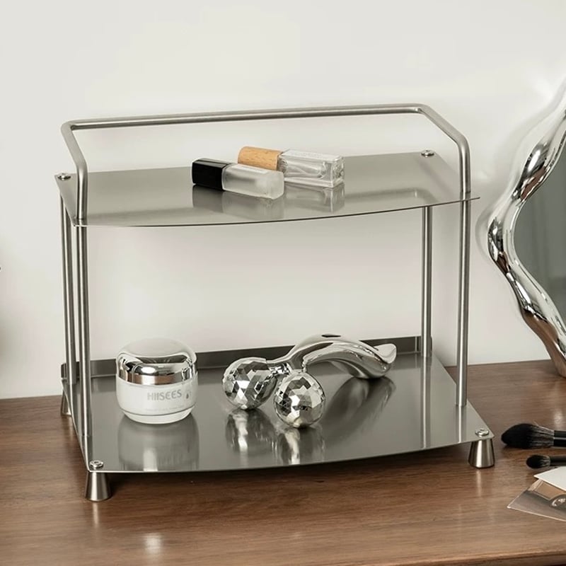 シルバー ディスプレイスタンド 2段棚付き シルバー ディスプレイスタンド 2段棚付き