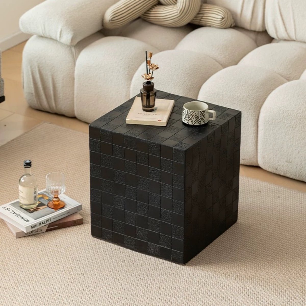 ブラック キューブ型 サイドテーブル ブロック タイル テーブル