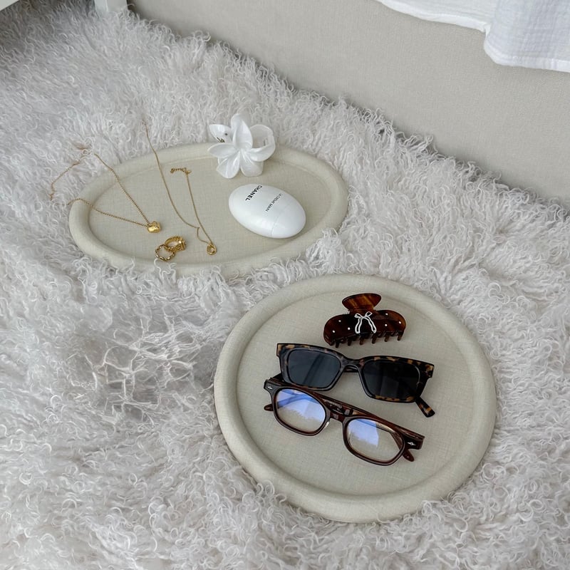 PUレザー ラウンド オーバル シンプル アクセサリー トレイ 全2種