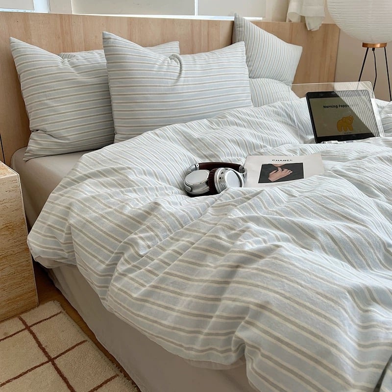 グレー マルチストライプ コットン 布団カバーセット 全2色 ベッド