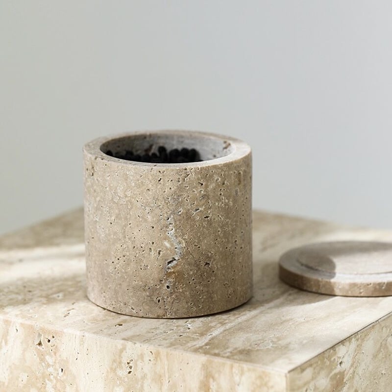 トラバーチン 蓋付き 小物入れ 天然大理石 キャニスター | 70PARK