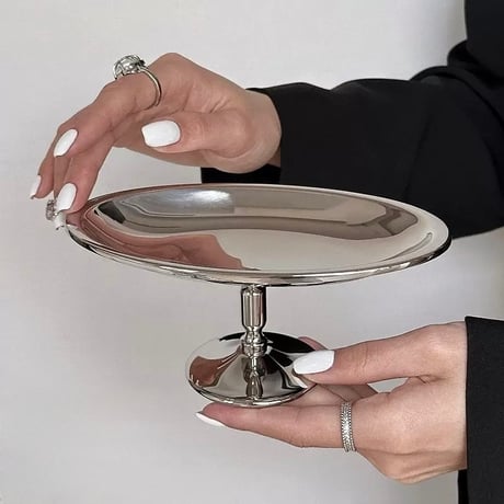 #ステンレス シルバー オーバル型 脚付き ミニ トレイ 収納 アクセサリートレイ