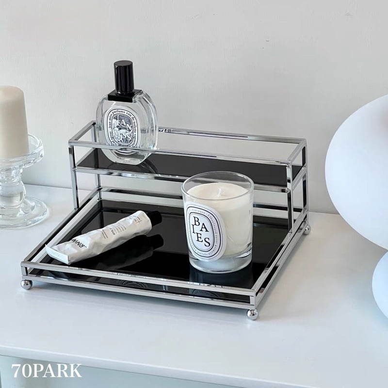 シルバー フレーム ワイド 二段 収納 ラック 全2色 | 70PARK