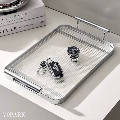 #メタリック クリア ストライプ模様 トレイ 全2色 収納