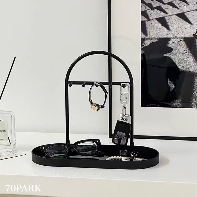 ブラック アーチフレーム アクセサリー スタンド トレイ 全2色 収納