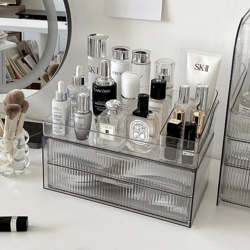 クリア ストライプ模様 二段 引き出し コスメ 収納 | 70PARK