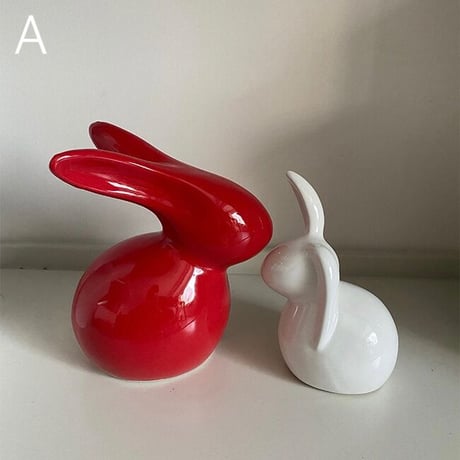 #大小2点セット ウサギ モチーフ セラミック オブジェ 置物
