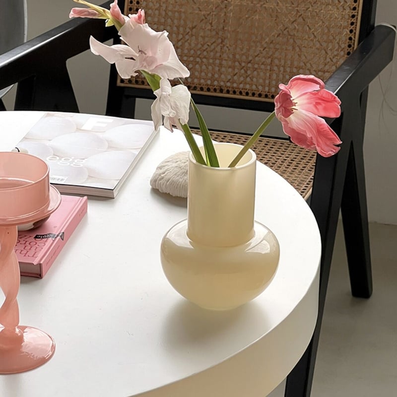 ガラス 花瓶 ピンク 桃色 ヴィンテージガラス風ピンクフラワーベース – acacia