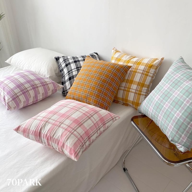 即納】#カラー チェック柄 クッションカバー 全6色 | 70PARK 即納】#カラー チェック柄 クッションカバー 全6色 | 70PARK