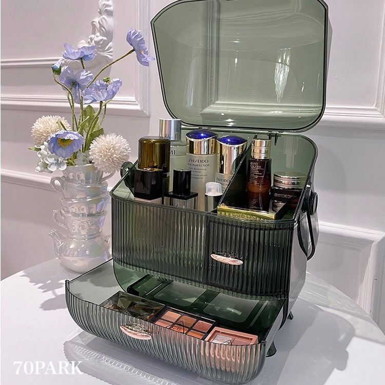 グリーン ポータブル コスメ ボックス メイク 収納 | 70PARK