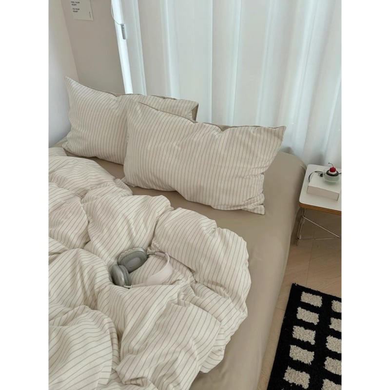 ベージュ系 ピンストライプ柄 布団カバーセット 全2色 ベッドカバー