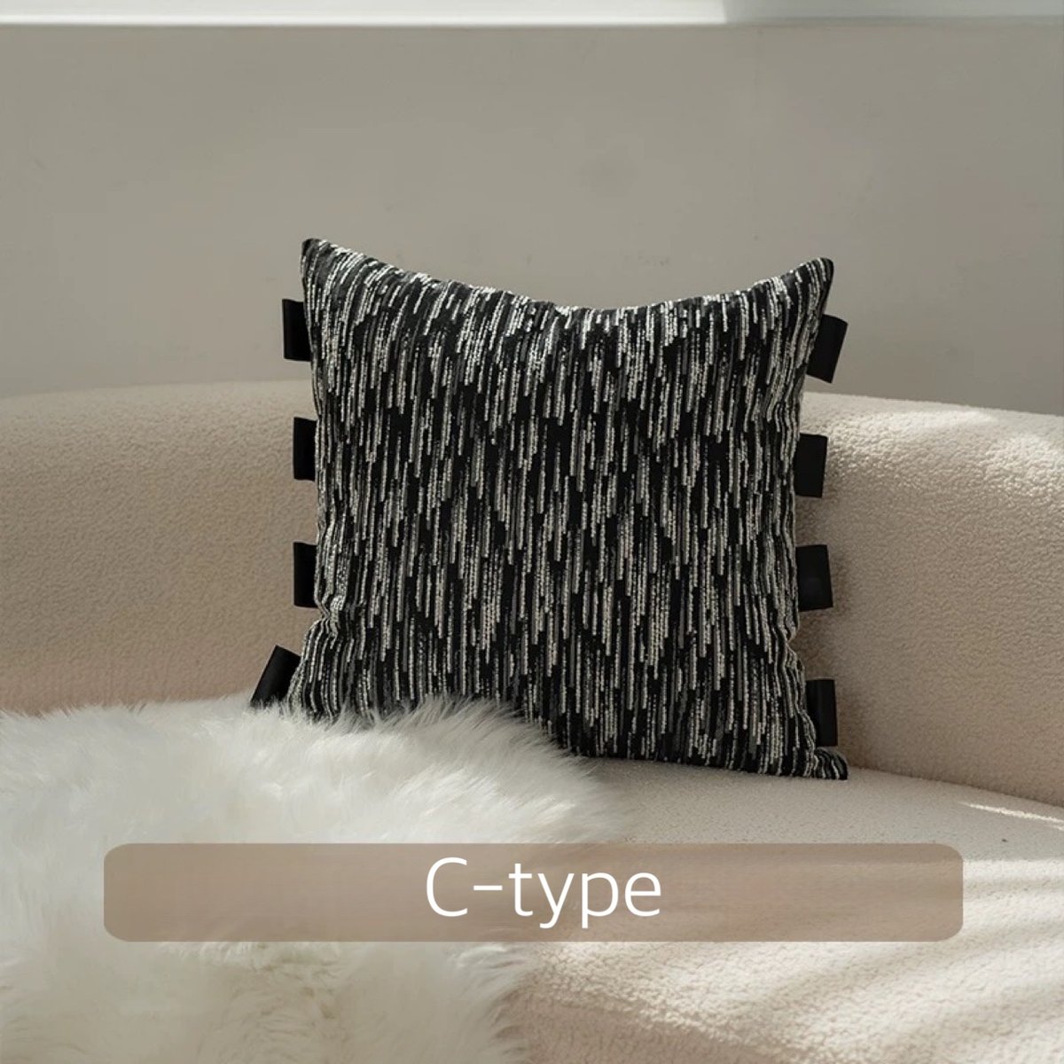 ベージュ ブラック ミックス クッションカバー 全3種 45×45 | 70PARK