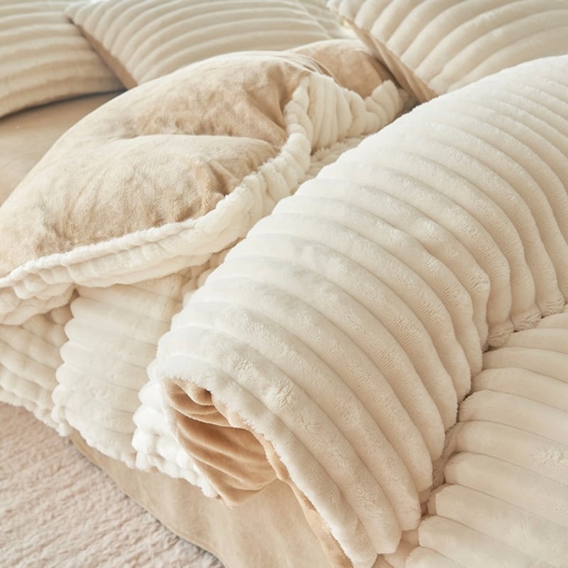 フェイクファー ストライプ ツートーン 冬用 布団カバーセット 全2