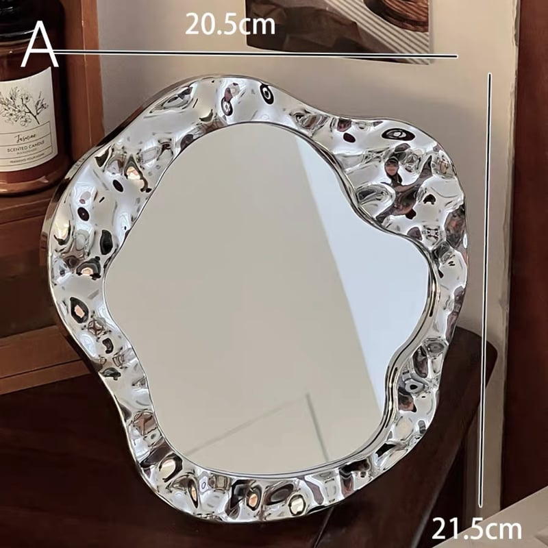 シルバー デコボコ 卓上 ミラー 全2種 鏡 トレイ | 70PARK