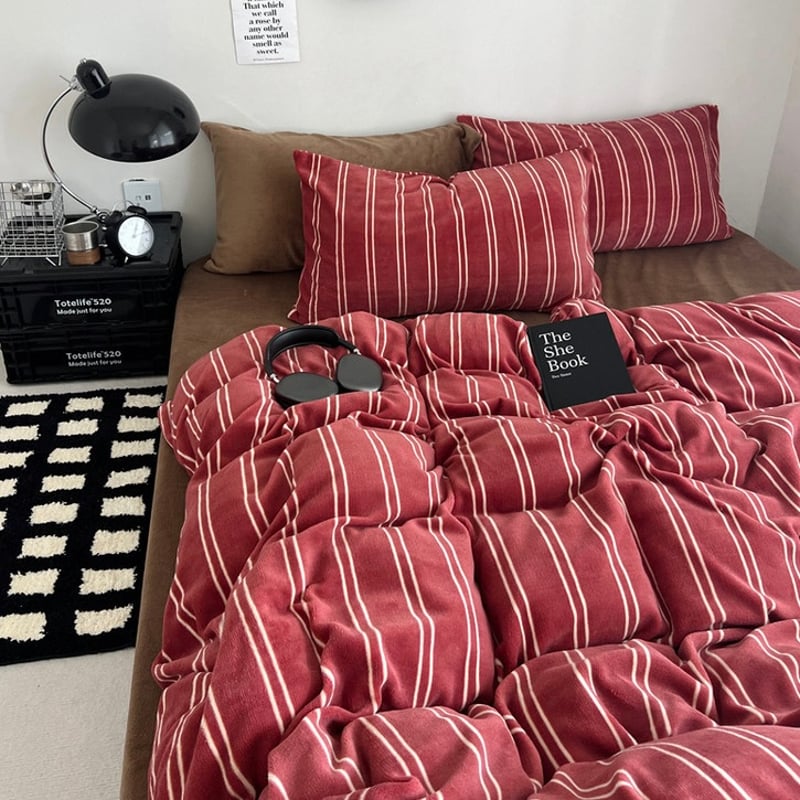 レッド アイボリー ストライプ 冬用 布団カバーセット 全3種 | 70PARK