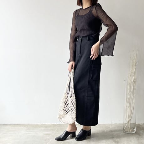 【即納】#スリット入り フレアスリーブ シアー トップス 全2色