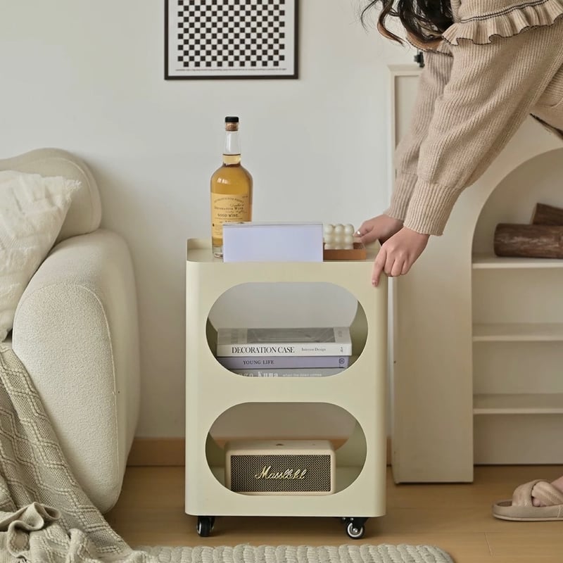 キャスター付 アイアン オープン 収納 2段 サイドテーブル 全2色