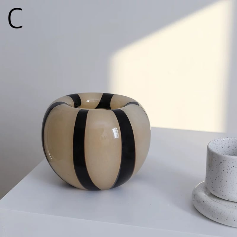 ブラック ドット ストライプ ガラス フラワーベース 全3種 花瓶 | 70PARK