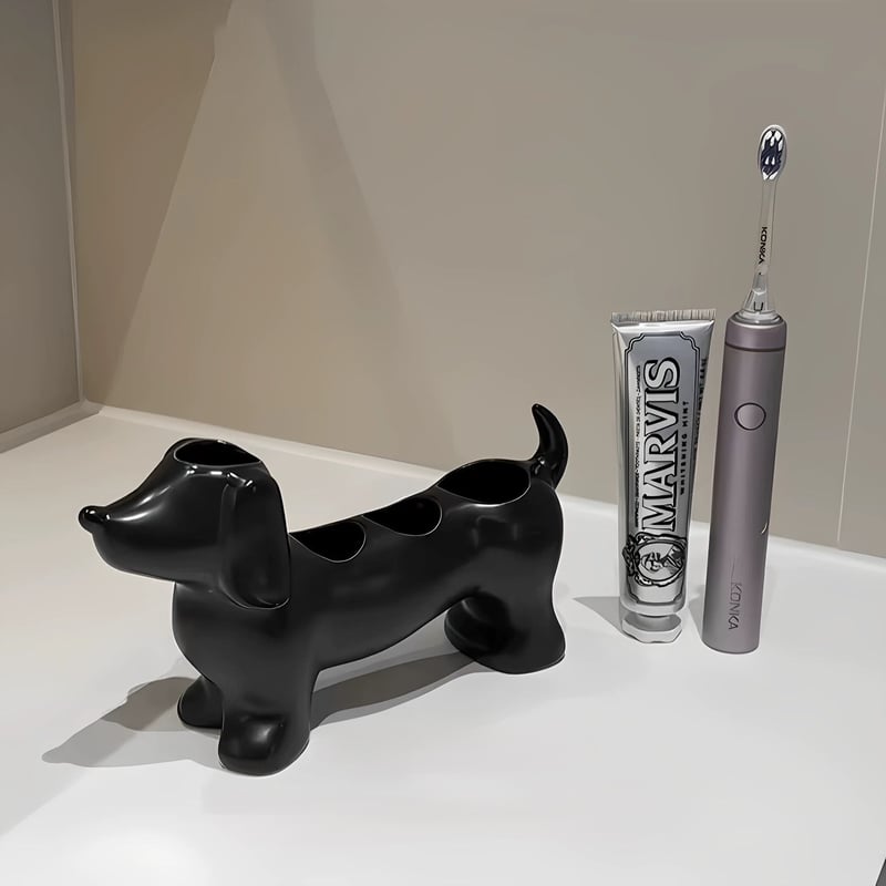 ダックスフンド モチーフ セラミック 歯ブラシスタンド 全3色 犬 収納