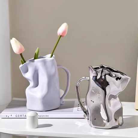 #持ち手付き セラミック フラワーベース 全2色 花瓶