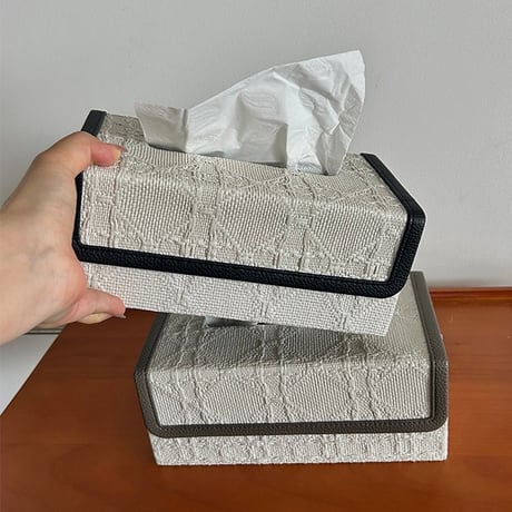 #フェイクレザー パイピング モダン ティッシュケース 全2色