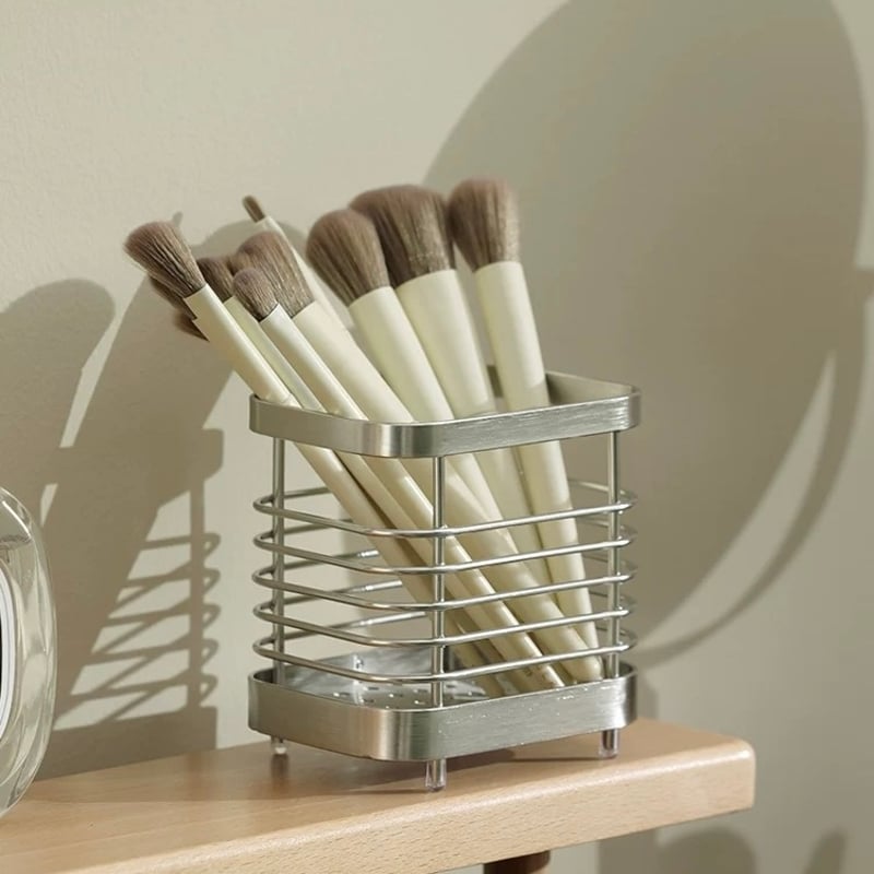 ステンレス シルバー スクエア ブラシスタンド ペン立て カトラリー