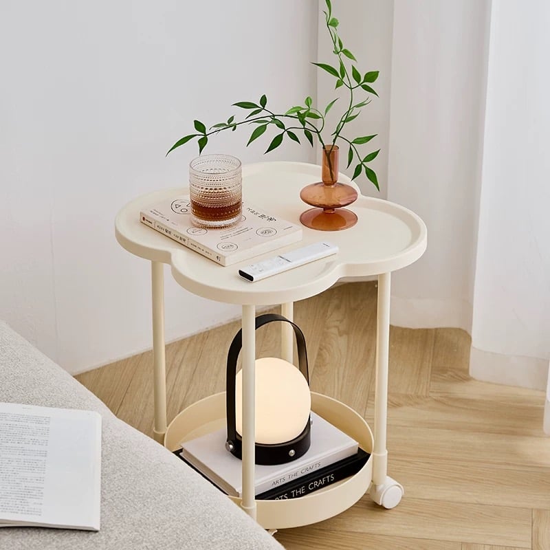 キャスター付き クローバー型 二段 サイドテーブル 全2色 ワゴン | 70PARK