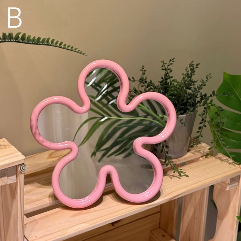 カラー フレーム フラワー型 壁掛け ミラー 全3色 鏡 卓上 | 70PARK